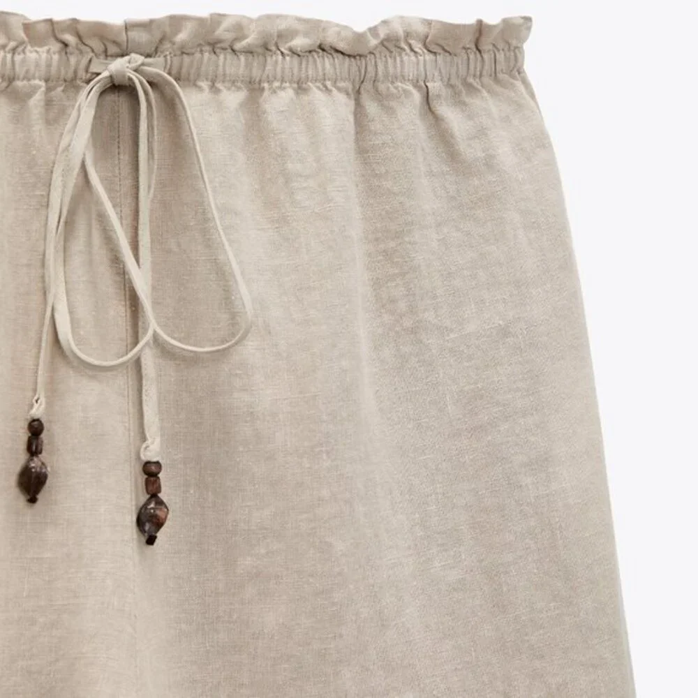 Natural Tan Zara Linen Wide Leg Drawstring Elastic Waist Pants (NWT)